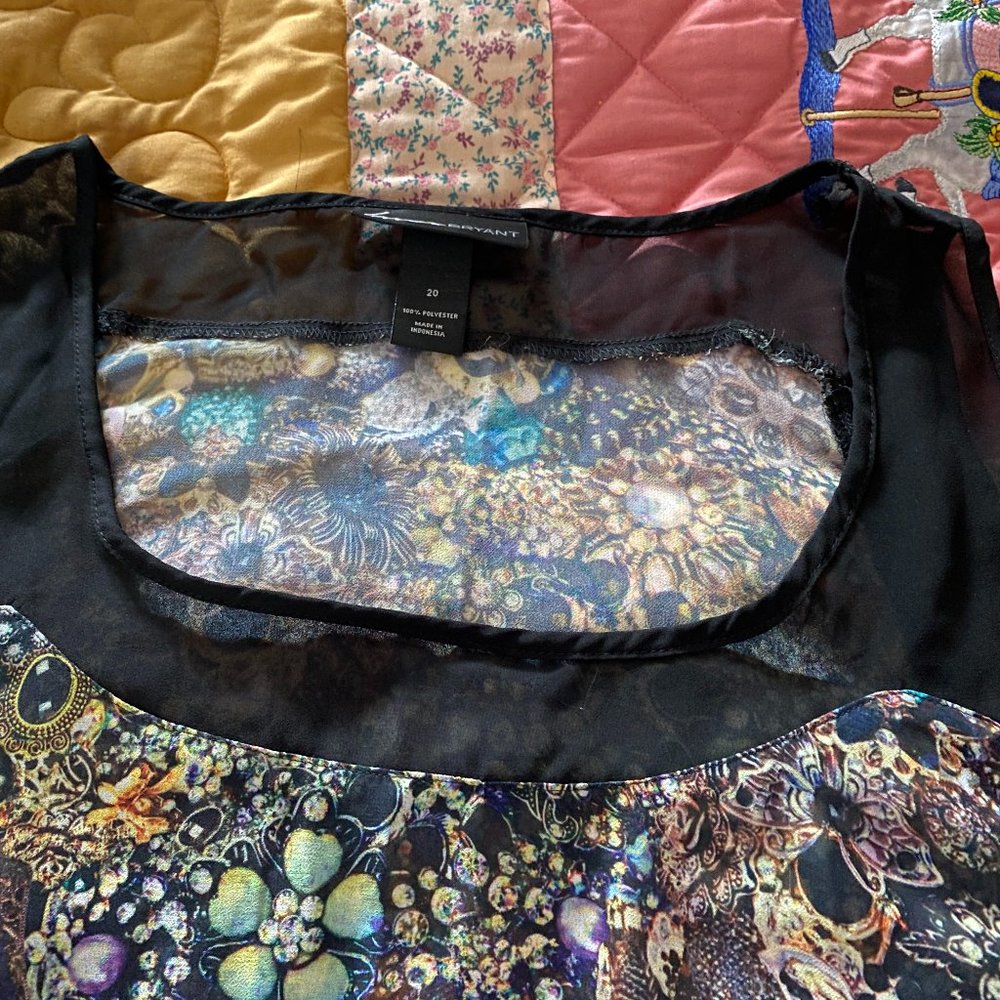 Lk New~Lane Bryant Sheer chiffon sleeveless floral and black blouse~20 - Picture 6 of 10